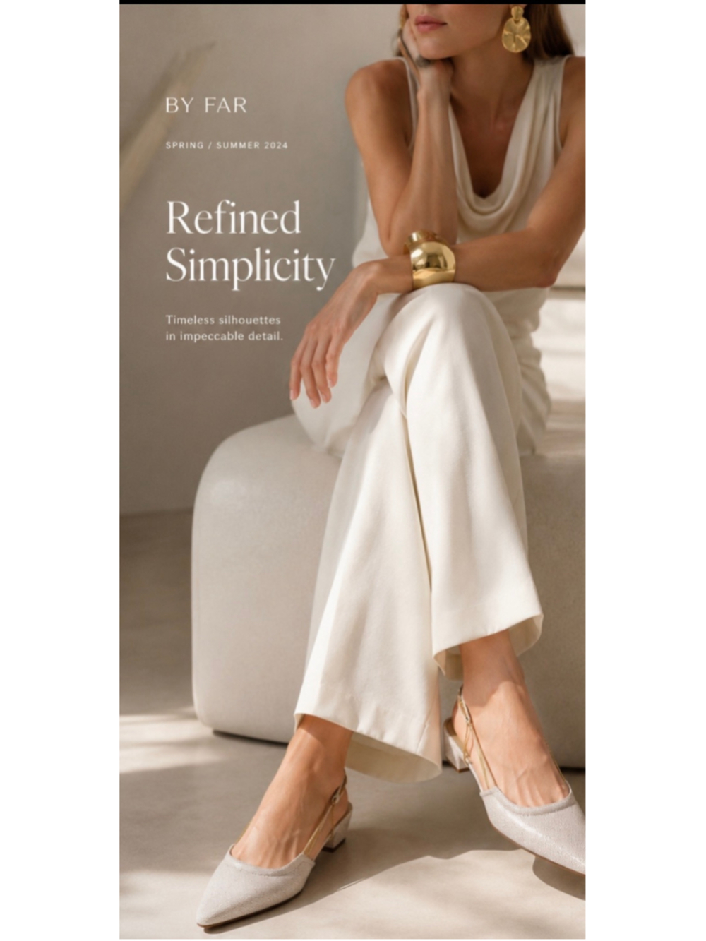 Women's BY FAR Slingback Heels in Beige and Gold 41- 9.5-10
